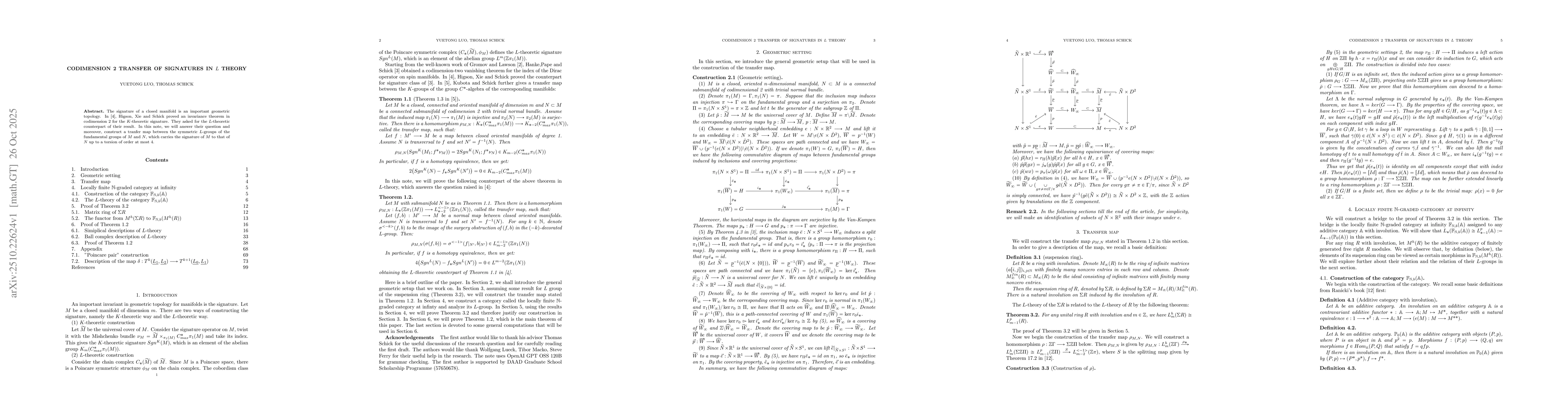 Thumbnail for Codimension 2 transfer of signatures in L theory