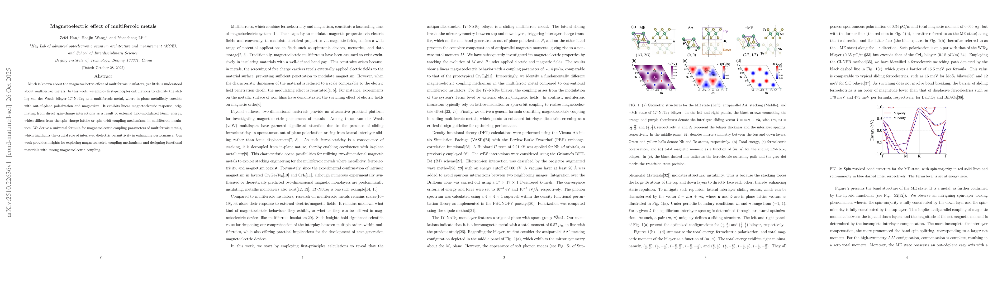 Thumbnail for Magnetoelectric effect of multiferroic metals