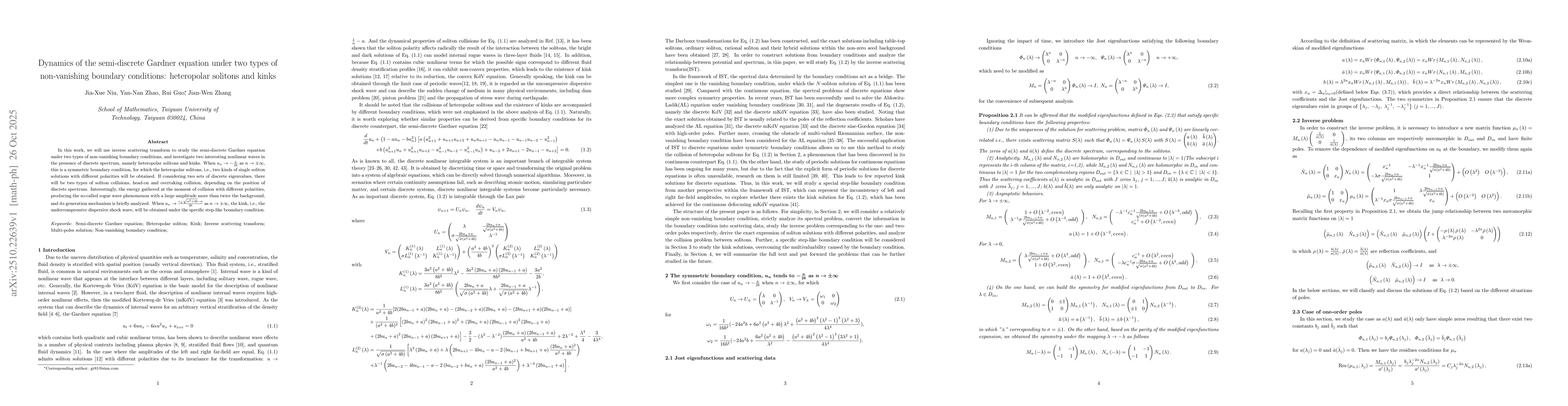 Thumbnail for Dynamics of the semi-discrete Gardner equation under two types of
  non-vanishing boundary conditions: heteropolar solitons and kinks