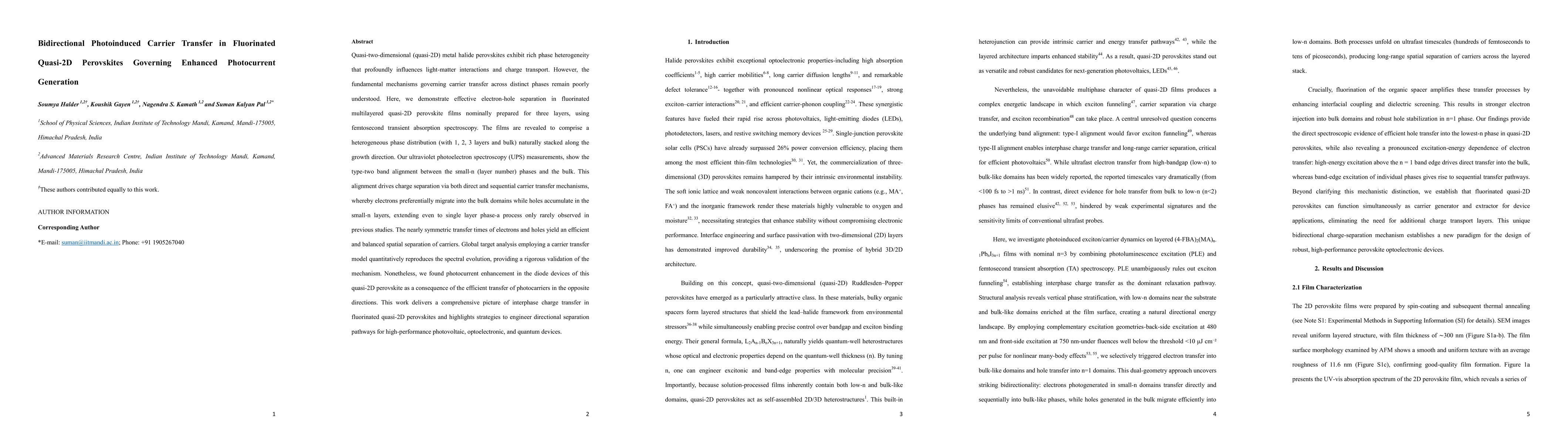 Thumbnail for Bidirectional Photoinduced Carrier Transfer in Fluorinated Quasi-2D
  Perovskites Governing Enhanced Photocurrent Generation