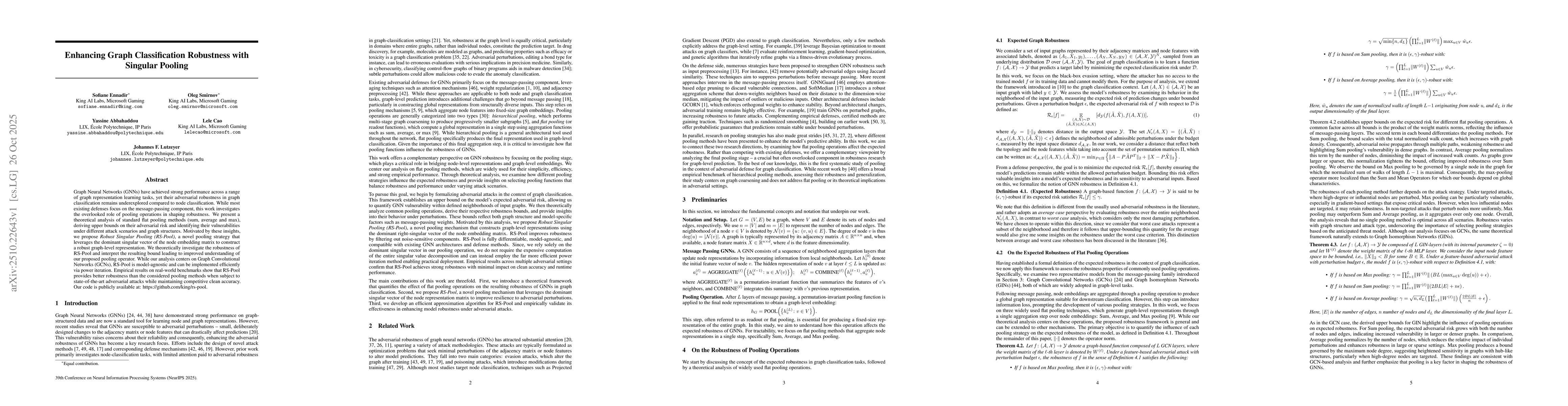 Thumbnail for Enhancing Graph Classification Robustness with Singular Pooling