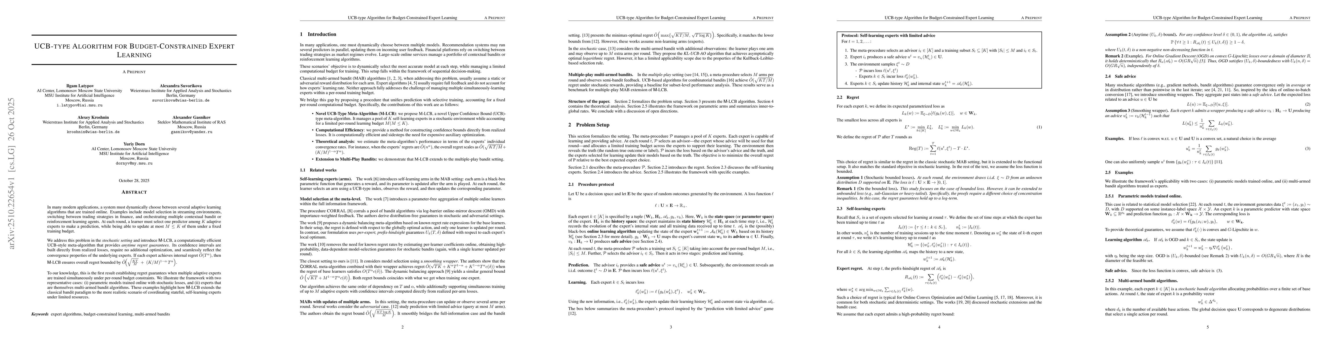 Thumbnail for UCB-type Algorithm for Budget-Constrained Expert Learning