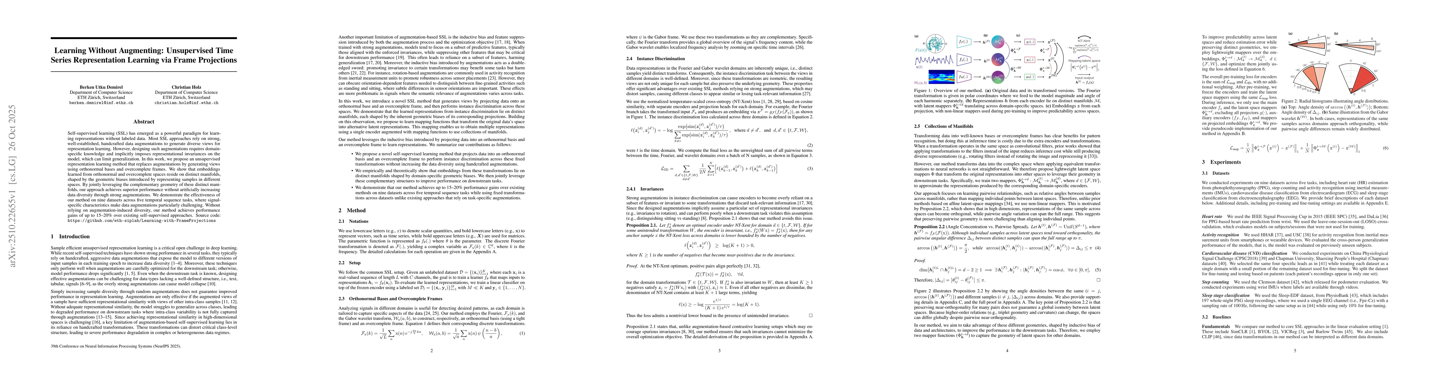 Thumbnail for Learning Without Augmenting: Unsupervised Time Series Representation
  Learning via Frame Projections