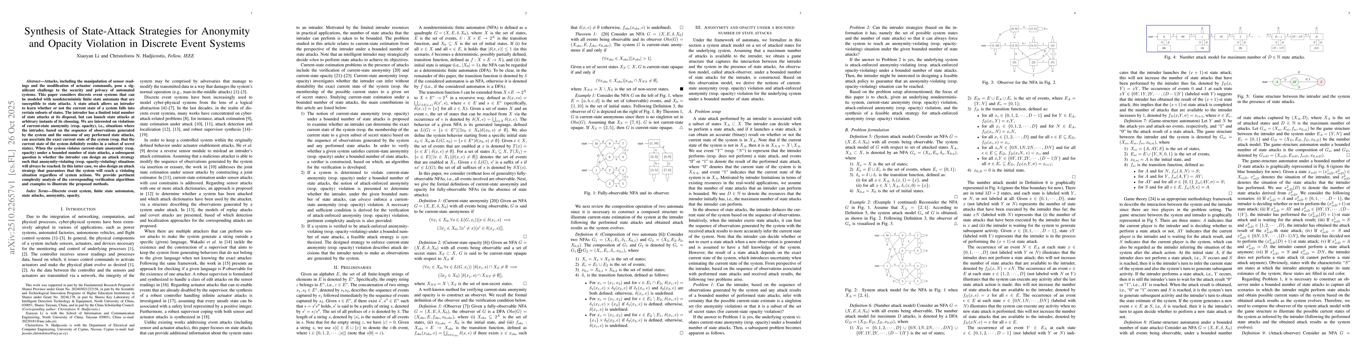 Thumbnail for Synthesis of State-Attack Strategies for Anonymity and Opacity Violation
  in Discrete Event Systems