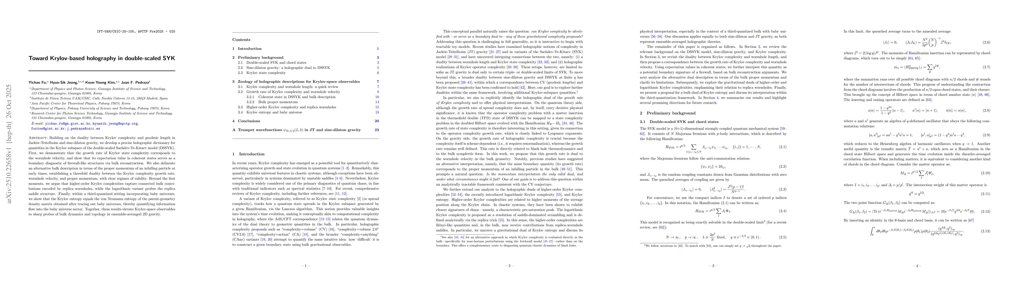 Thumbnail for Toward Krylov-based holography in double-scaled SYK