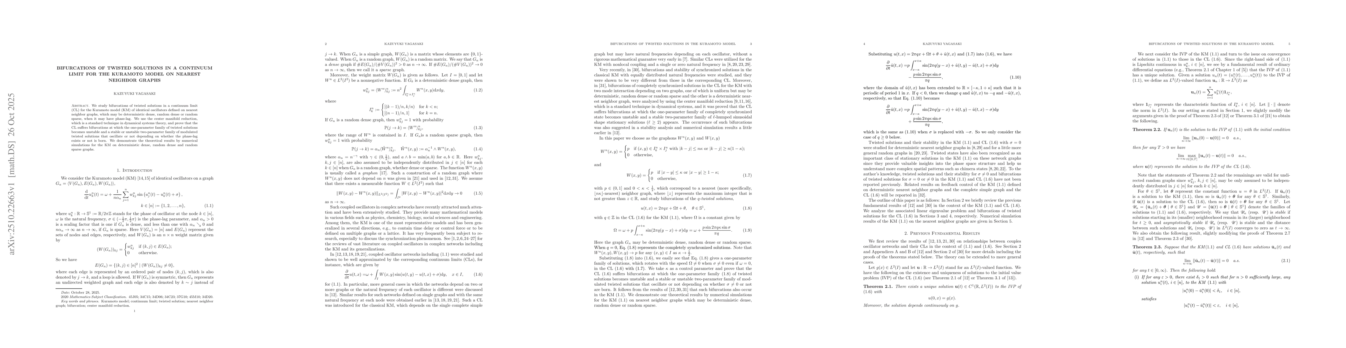 Thumbnail for Bifurcations of twisted solutions in a continuum limit for the Kuramoto
  model on nearest neighbor graphs