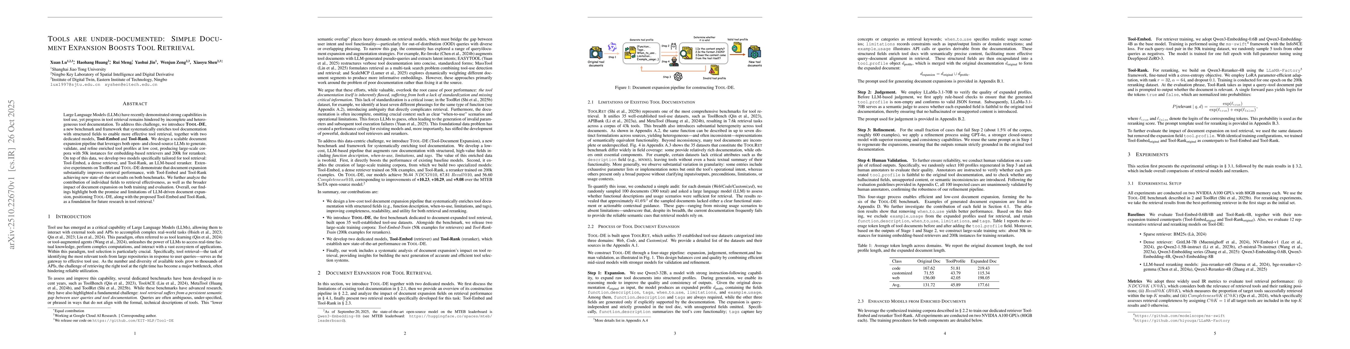 Thumbnail for Tools are under-documented: Simple Document Expansion Boosts Tool
  Retrieval