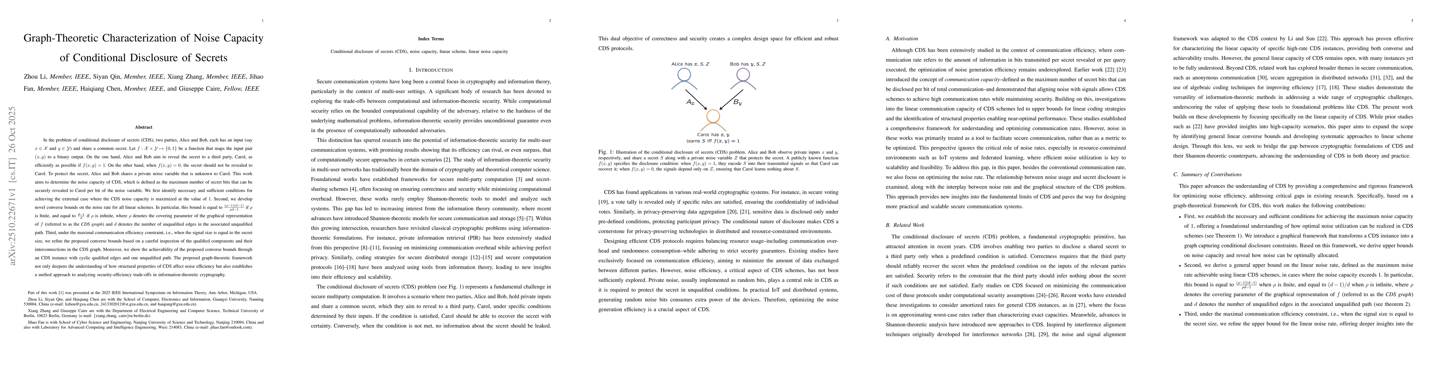 Thumbnail for Graph-Theoretic Characterization of Noise Capacity of Conditional
  Disclosure of Secrets