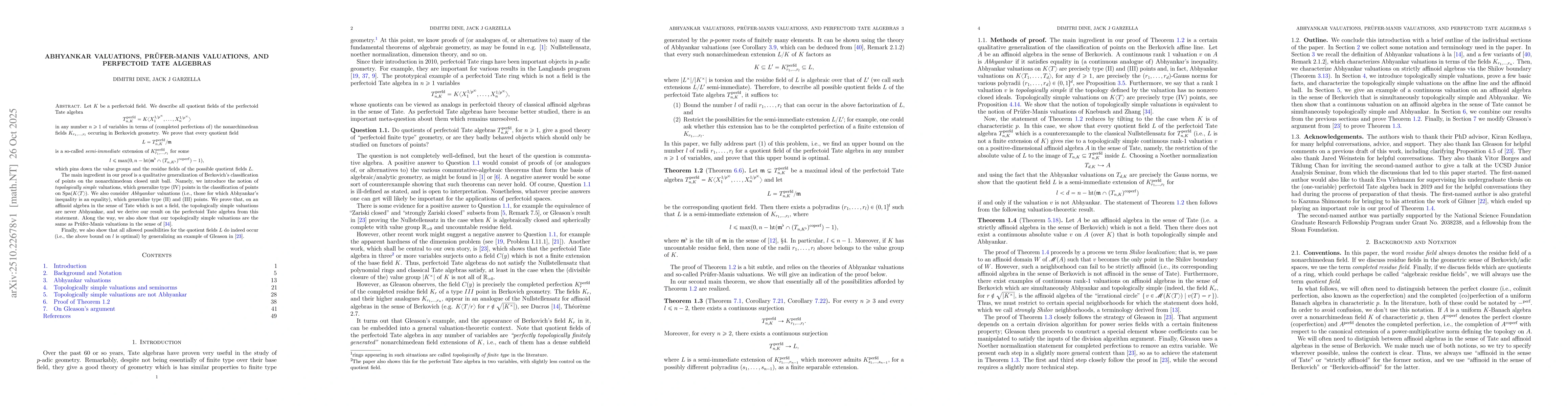 Thumbnail for Abhyankar valuations, PrĂźfer-Manis valuations, and perfectoid Tate
  algebras