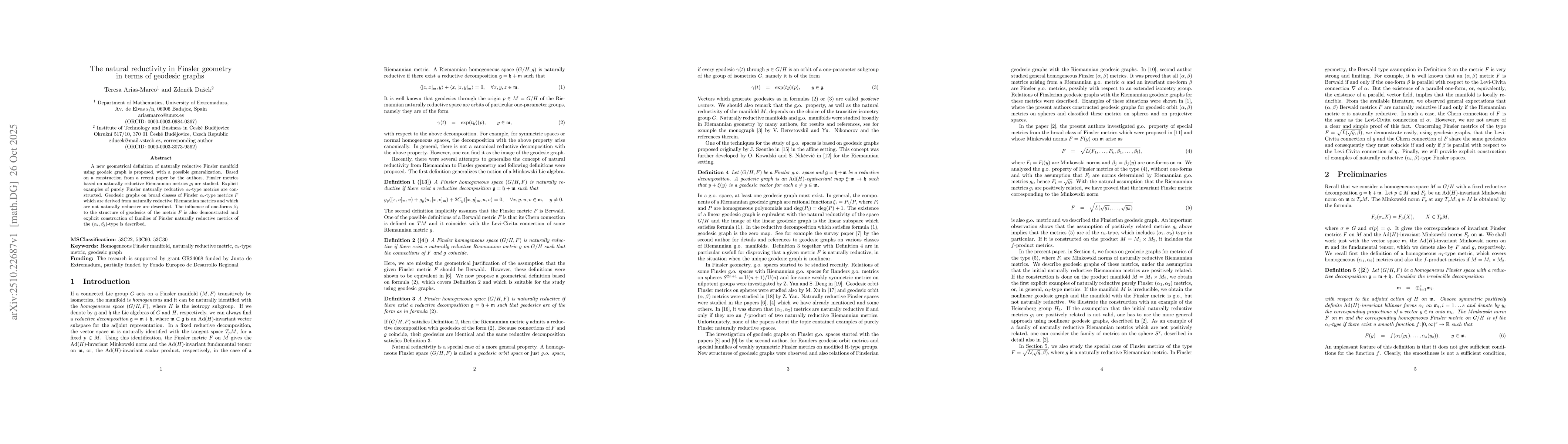 Thumbnail for The natural reductivity in Finsler geometry in terms of geodesic graphs