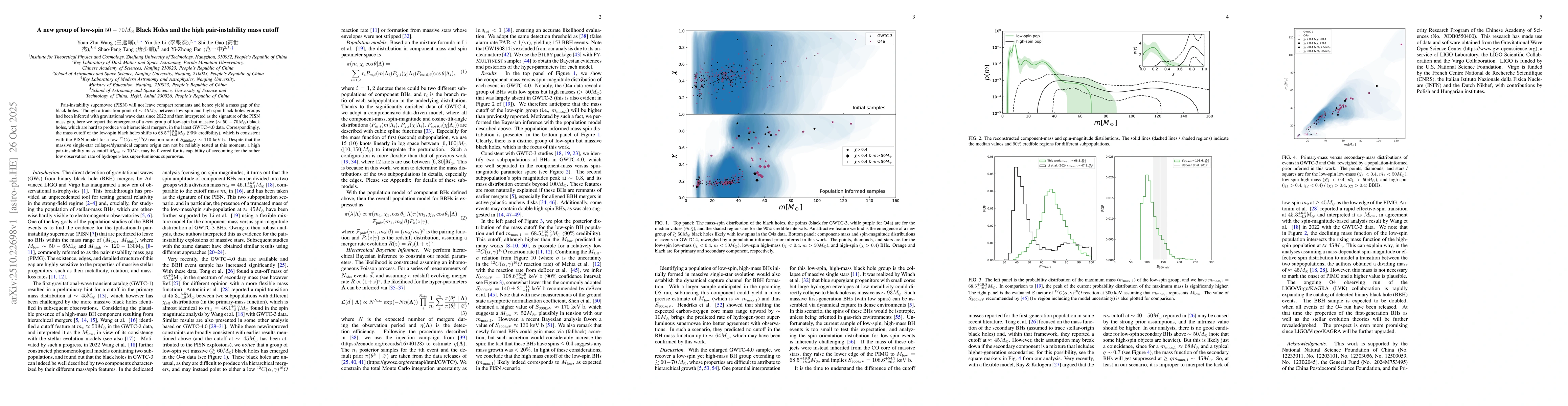 Thumbnail for A new group of low-spin $50-70M_\odot$ Black Holes and the high
  pair-instability mass cutoff