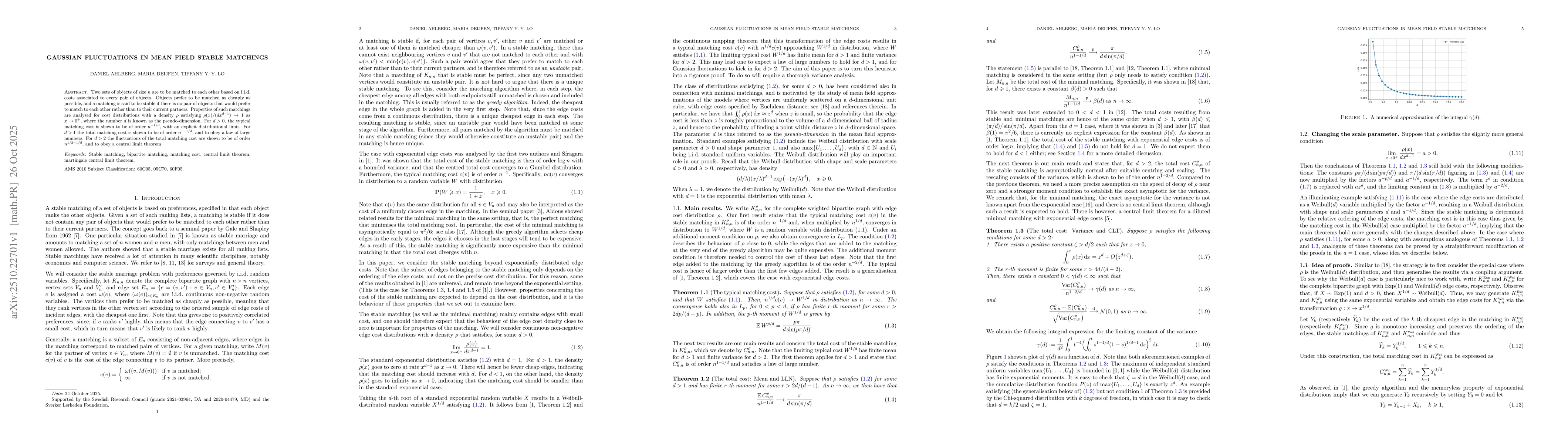 Thumbnail for Gaussian fluctuations in mean field stable matchings