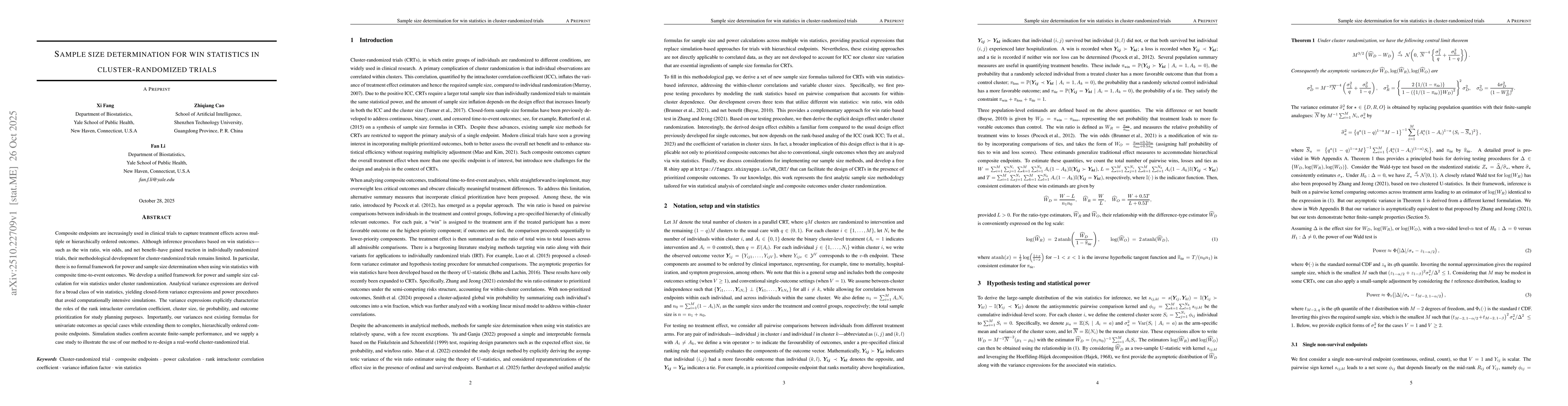 Thumbnail for Sample size determination for win statistics in cluster-randomized
  trials