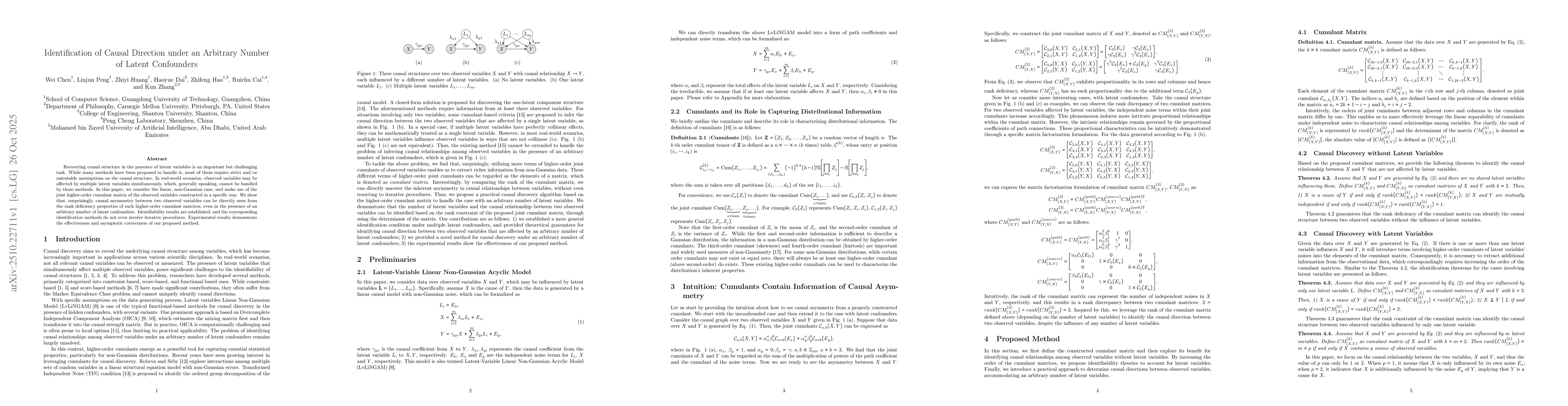 Thumbnail for Identification of Causal Direction under an Arbitrary Number of Latent
  Confounders