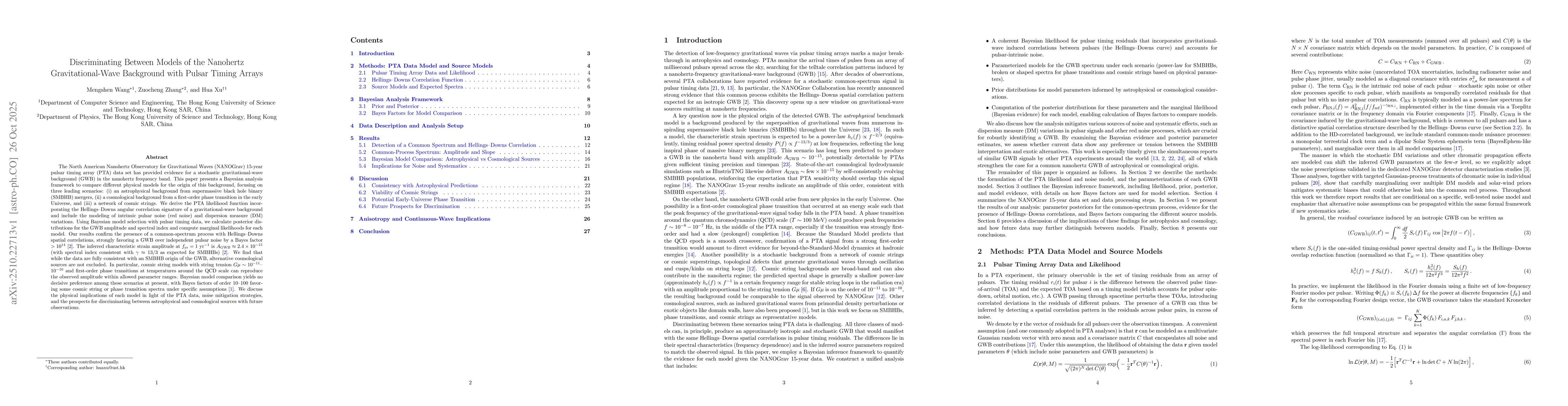 Thumbnail for Discriminating Between Models of the Nanohertz Gravitational-Wave
  Background with Pulsar Timing Arrays