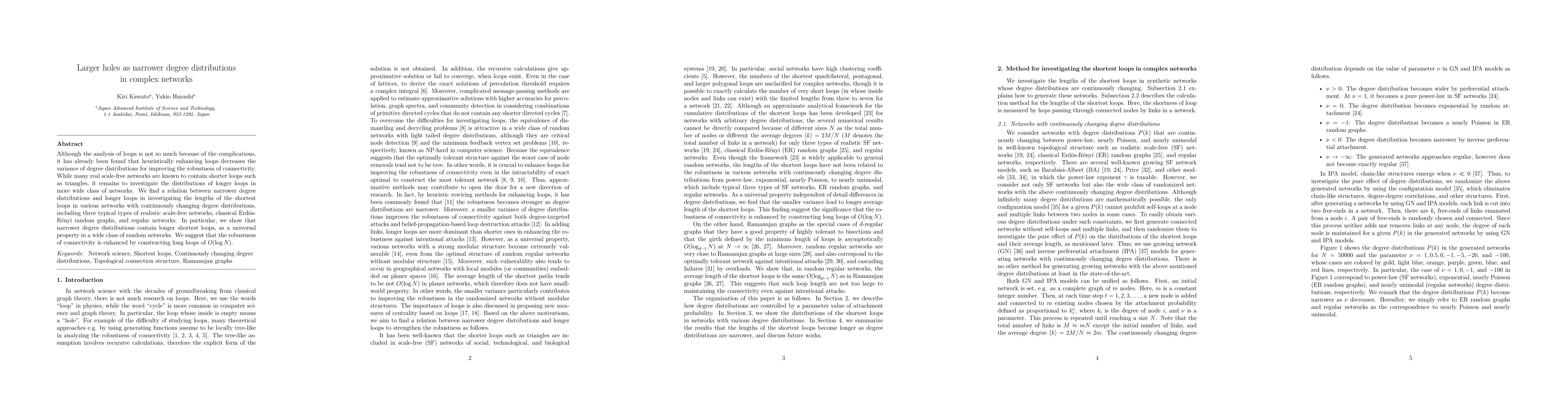 Thumbnail for Larger holes as narrower degree distributions in complex networks