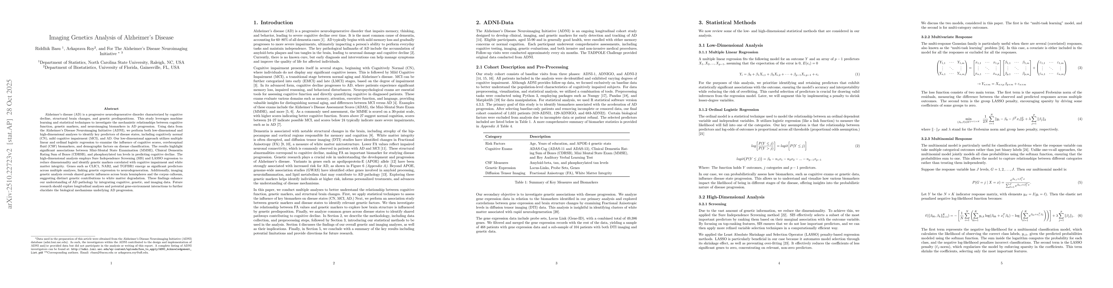 Thumbnail for Imaging Genetics Analysis of Alzheimer's Disease