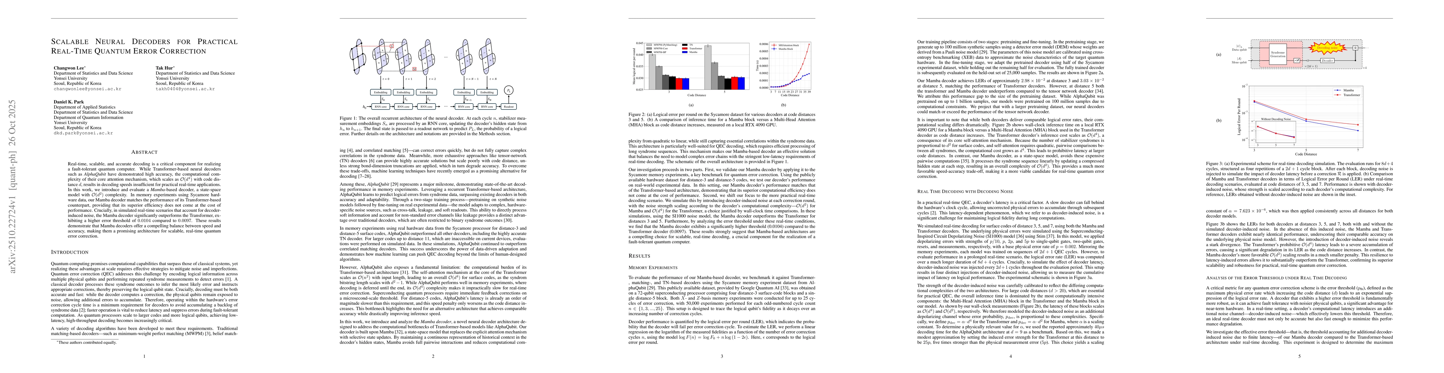 Thumbnail for Scalable Neural Decoders for Practical Real-Time Quantum Error
  Correction
