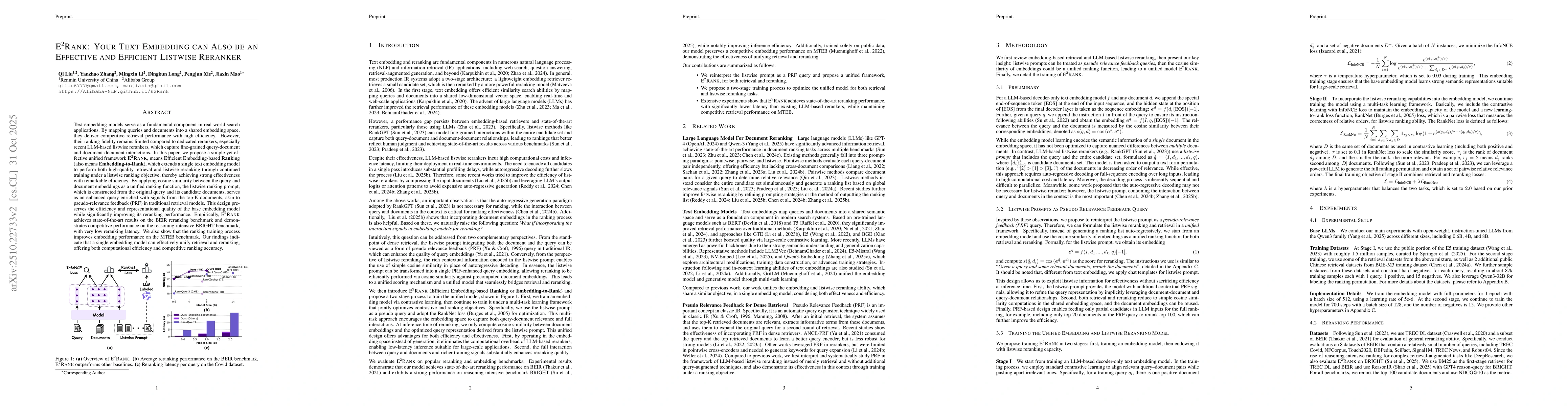 Thumbnail for E2Rank: Your Text Embedding can Also be an Effective and Efficient
  Listwise Reranker