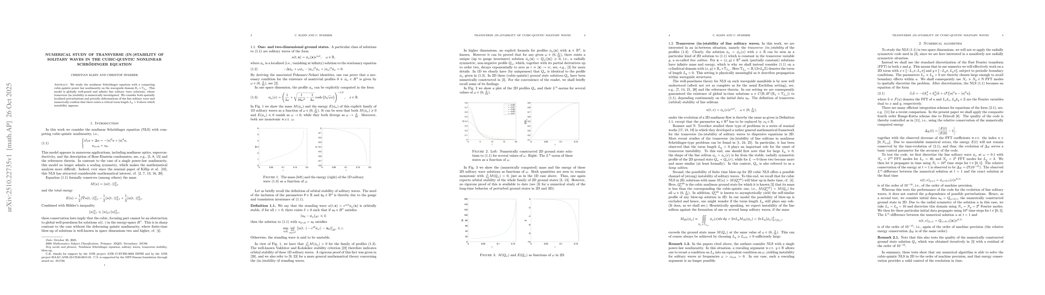Thumbnail for Numerical study of transverse (in-)stability of solitary waves in the
  cubic-quintic nonlinear Schrödinger equation