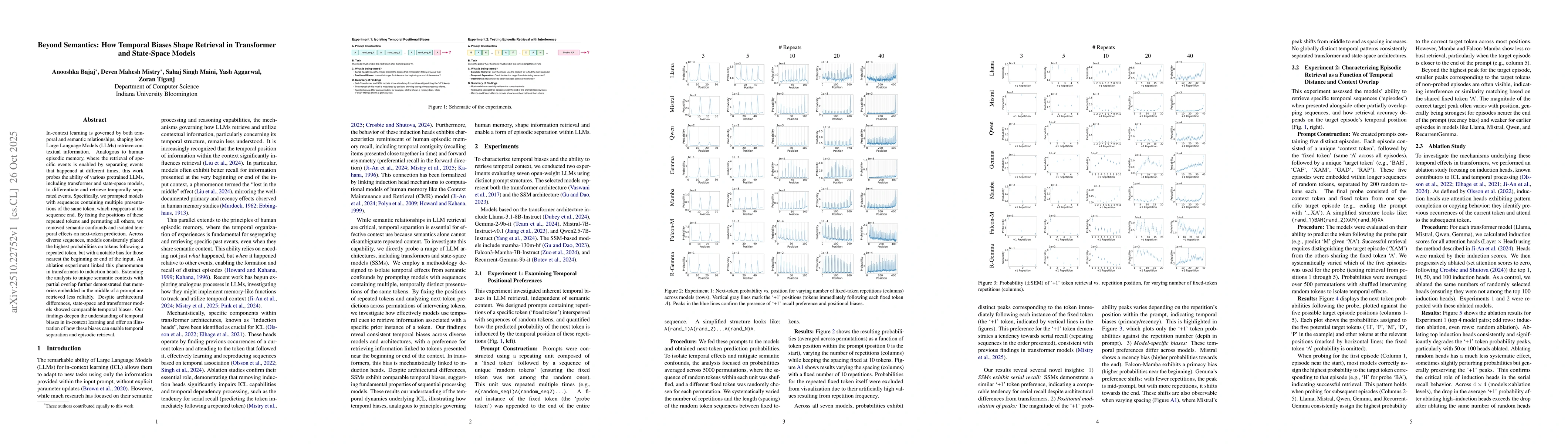 Thumbnail for Beyond Semantics: How Temporal Biases Shape Retrieval in Transformer and
  State-Space Models