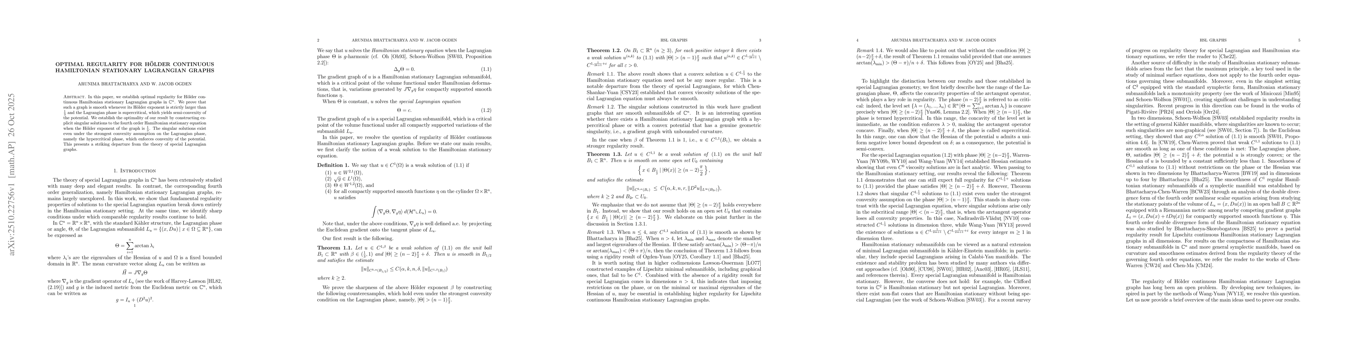 Thumbnail for Optimal Regularity for Hölder continuous Hamiltonian Stationary
  Lagrangian graphs