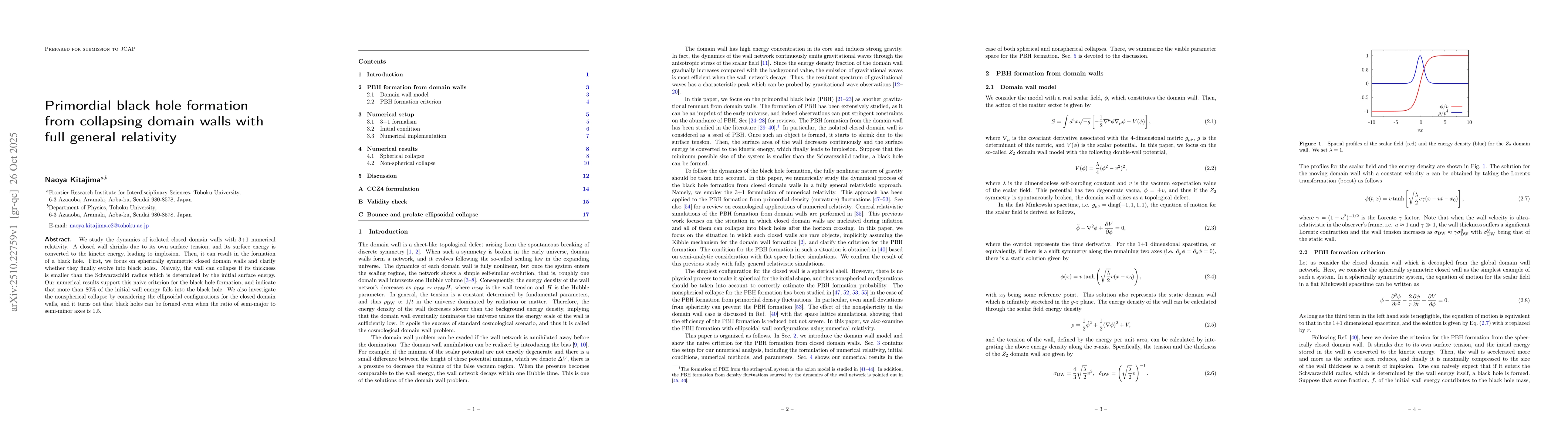 Thumbnail for Primordial black hole formation from collapsing domain walls with full
  general relativity