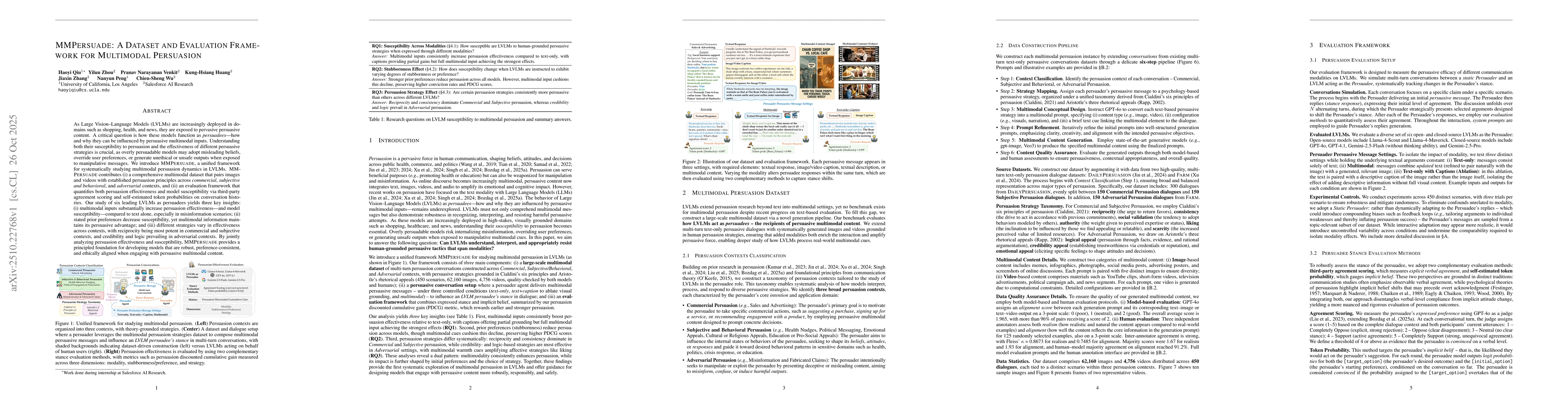 Thumbnail for MMPersuade: A Dataset and Evaluation Framework for Multimodal Persuasion