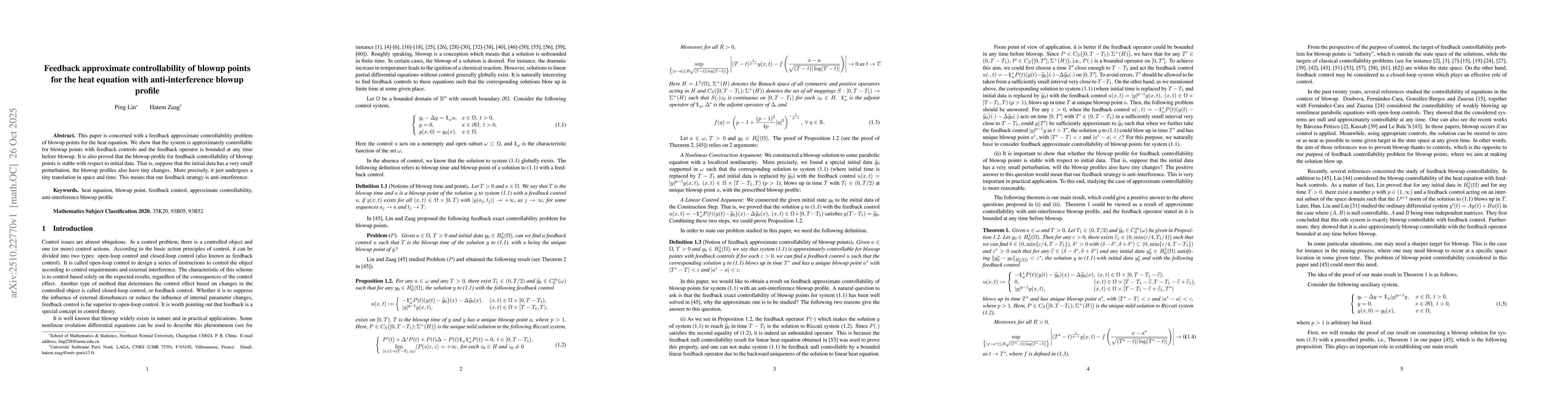 Thumbnail for Feedback approximate controllability of blowup points for the heat
  equation with anti-interference blowup profile