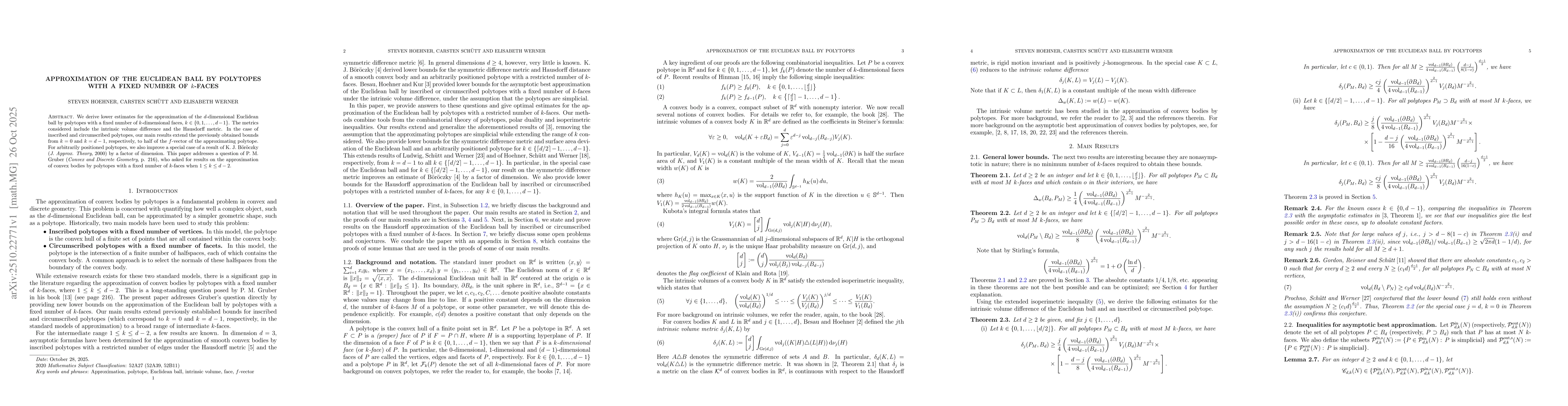 Thumbnail for Approximation of the Euclidean ball by polytopes with a fixed number of
  $k$-faces