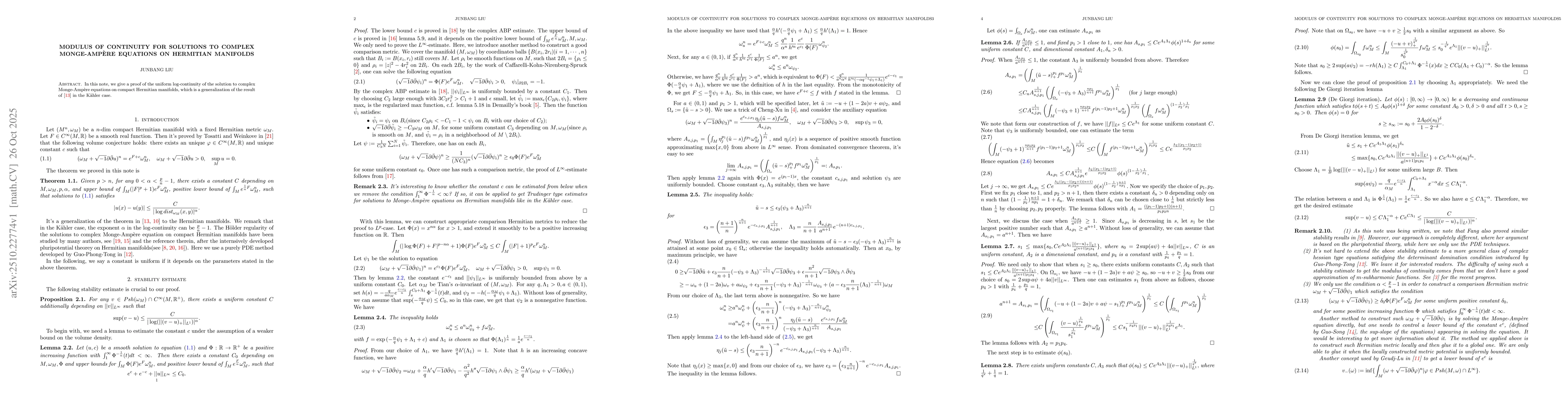 Thumbnail for Modulus of continuity for solutions to complex Monge-Ampère equations
  on Hermitian manifolds