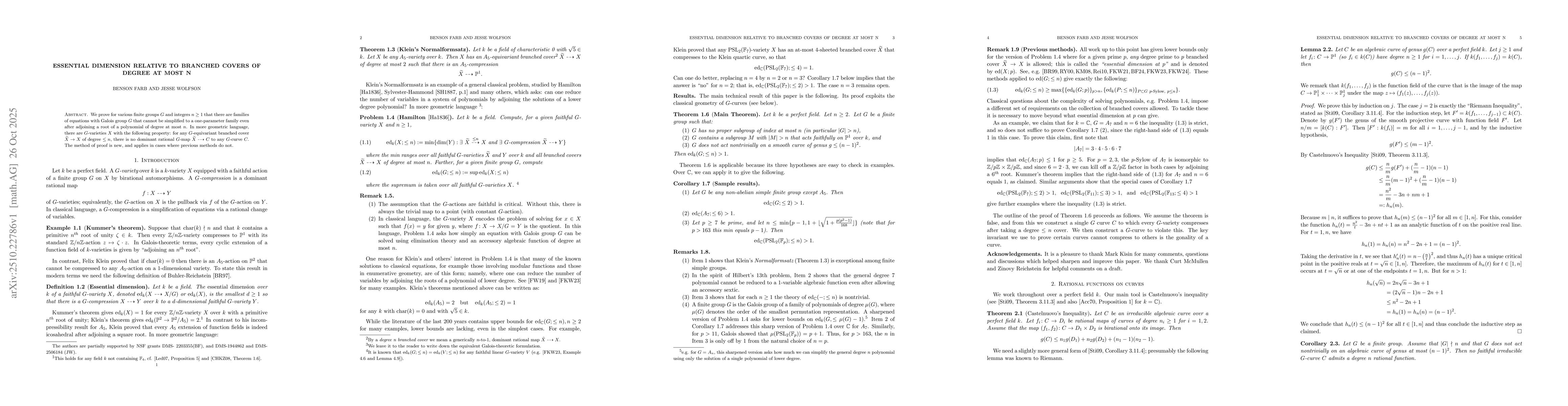 Thumbnail for Essential dimension relative to branched covers of degree at most n