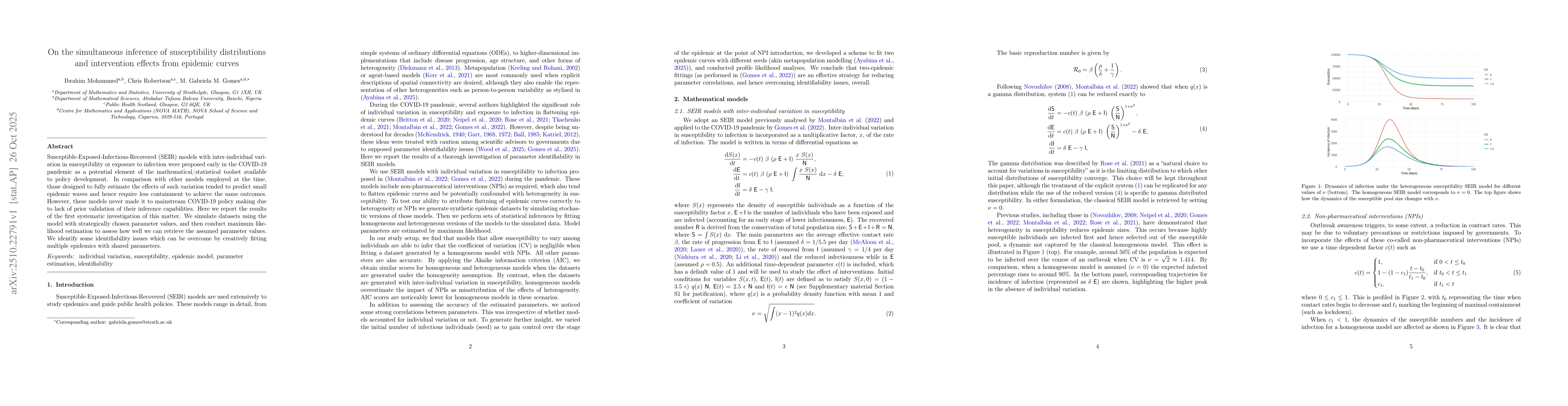 Thumbnail for On the simultaneous inference of susceptibility distributions and
  intervention effects from epidemic curves