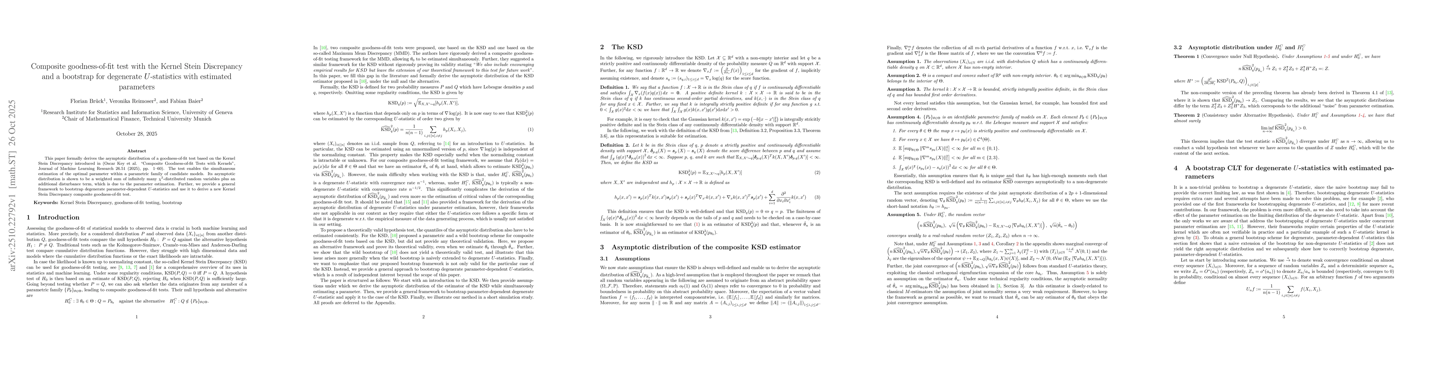 Thumbnail for Composite goodness-of-fit test with the Kernel Stein Discrepancy and a
  bootstrap for degenerate U-statistics with estimated parameters