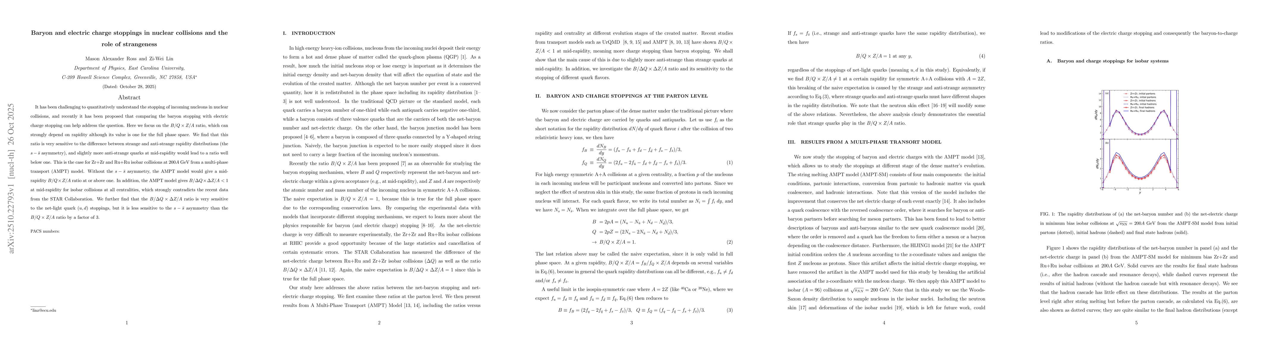 Thumbnail for Baryon and electric charge stoppings in nuclear collisions and the role
  of strangeness