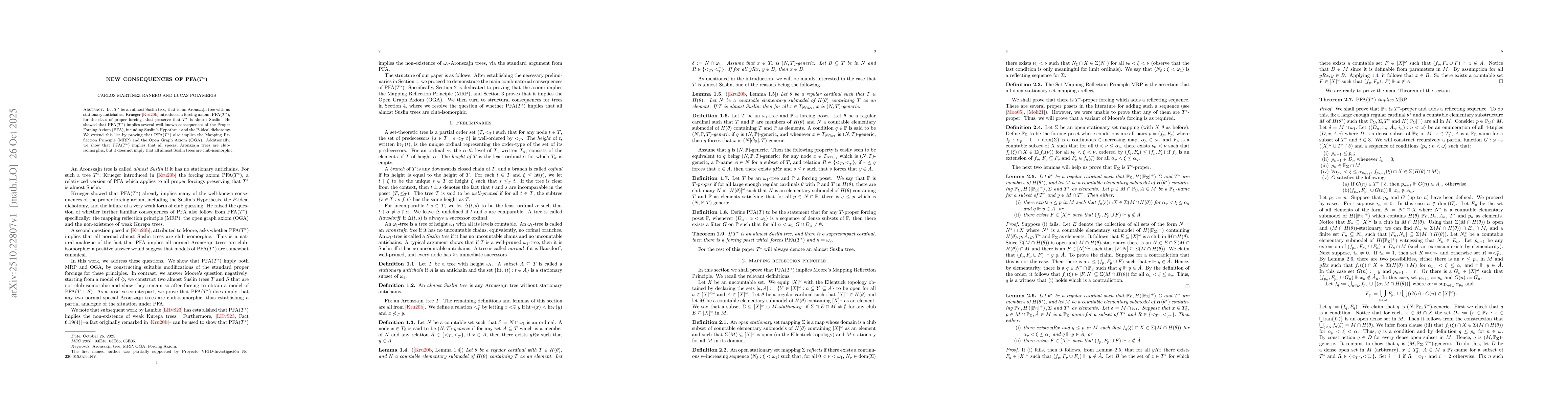 Thumbnail for New consequences of PFA($T^*$)