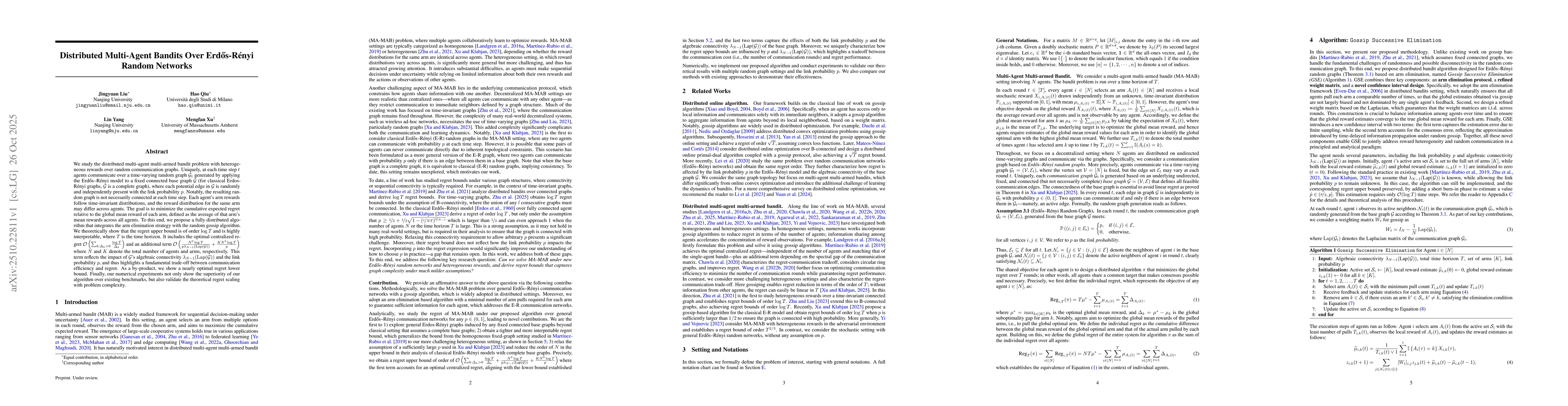 Thumbnail for Distributed Multi-Agent Bandits Over Erdős-Rényi Random Networks