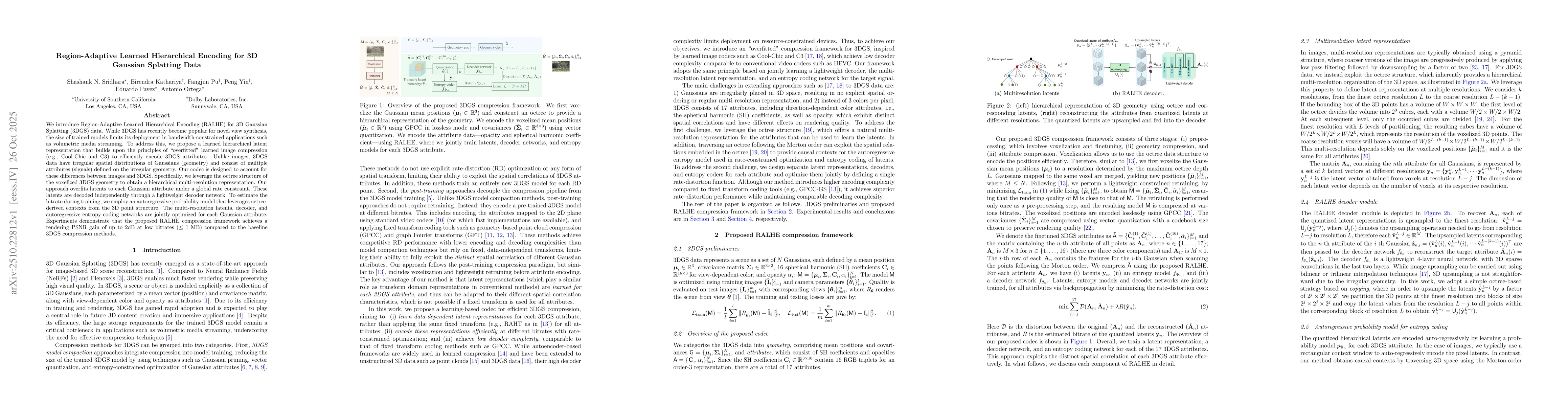 Thumbnail for Region-Adaptive Learned Hierarchical Encoding for 3D Gaussian Splatting
  Data