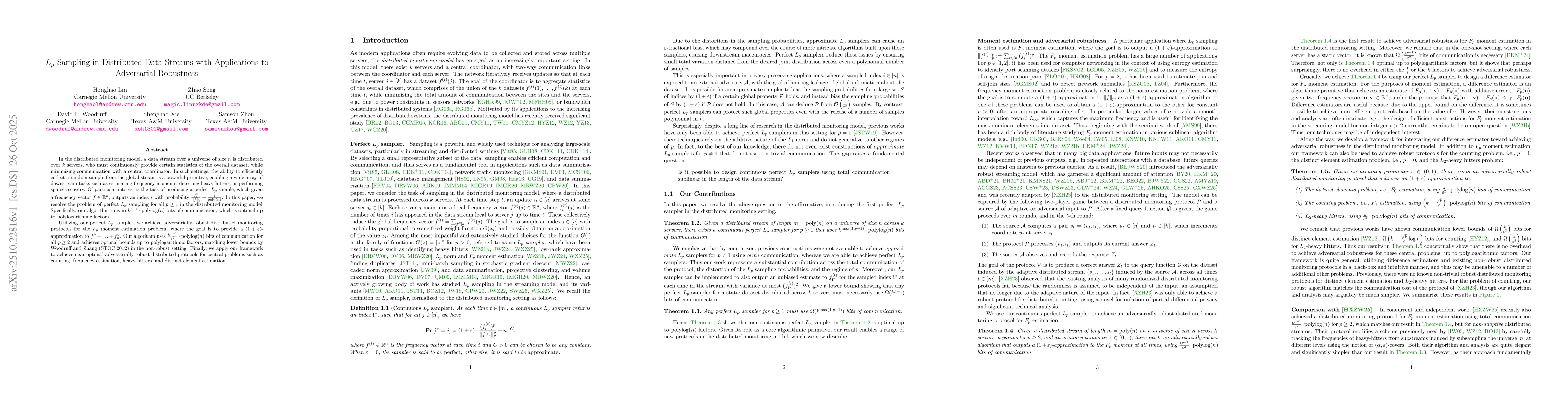 Thumbnail for $L_p$ Sampling in Distributed Data Streams with Applications to
  Adversarial Robustness