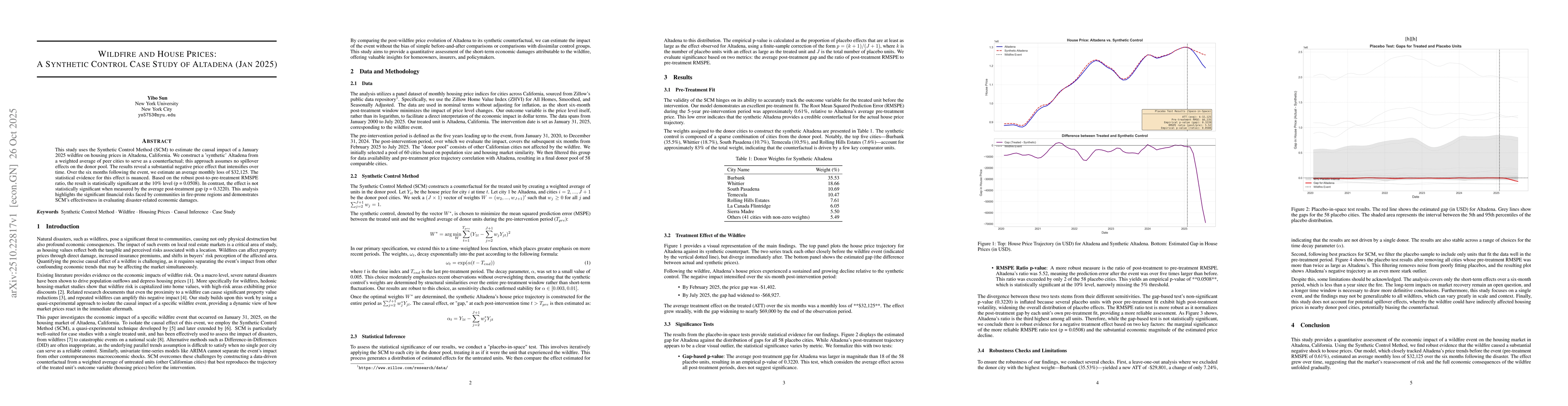 Thumbnail for Wildfire and house prices: A synthetic control case study of Altadena
  (Jan 2025)
