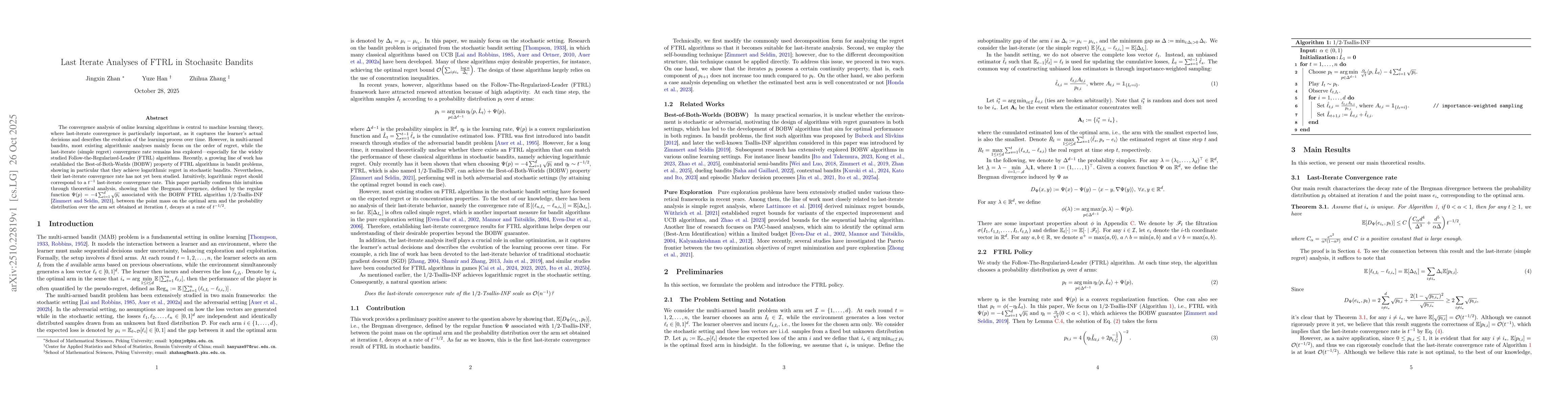 Thumbnail for Last Iterate Analyses of FTRL in Stochasitc Bandits