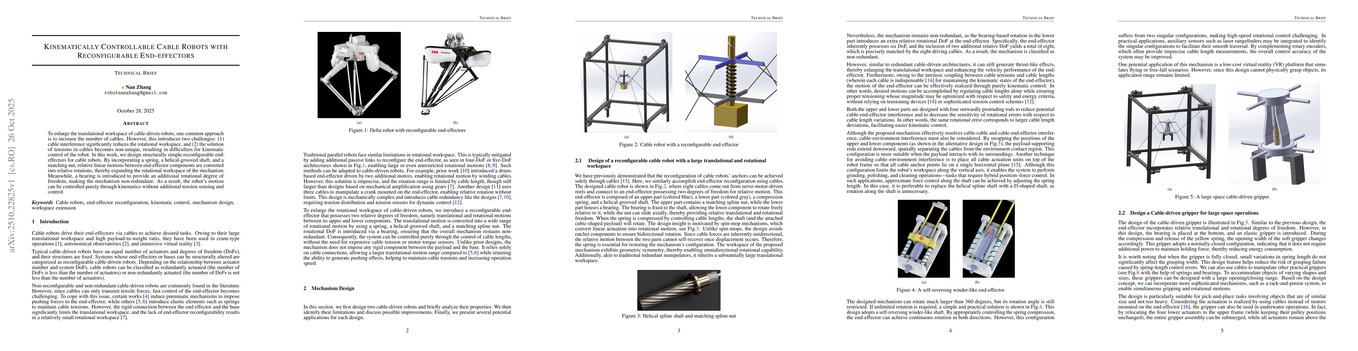 Thumbnail for Kinematically Controllable Cable Robots with Reconfigurable
  End-effectors
