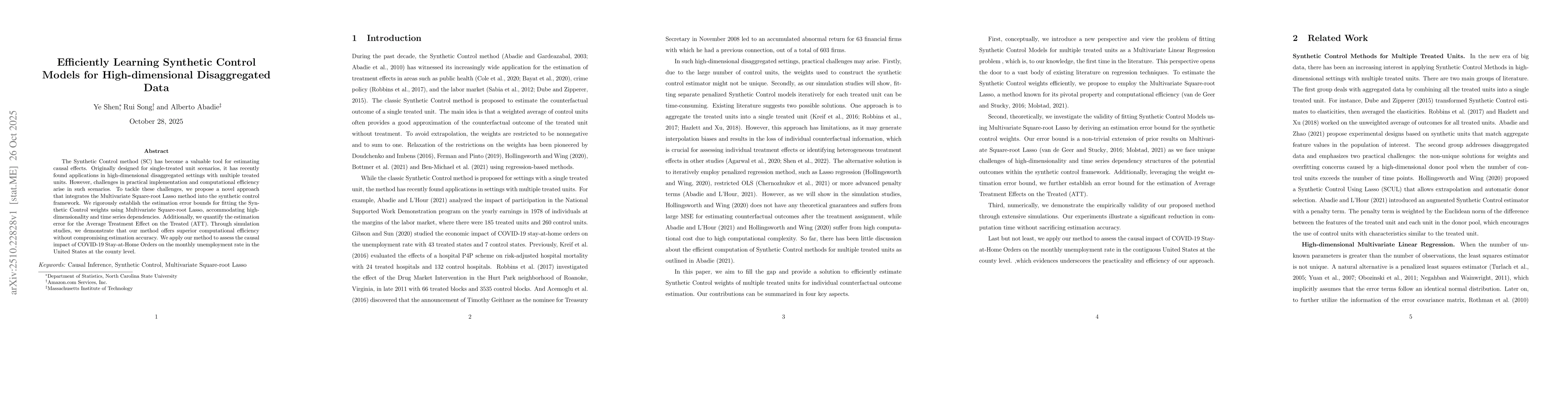 Thumbnail for Efficiently Learning Synthetic Control Models for High-dimensional
  Disaggregated Data