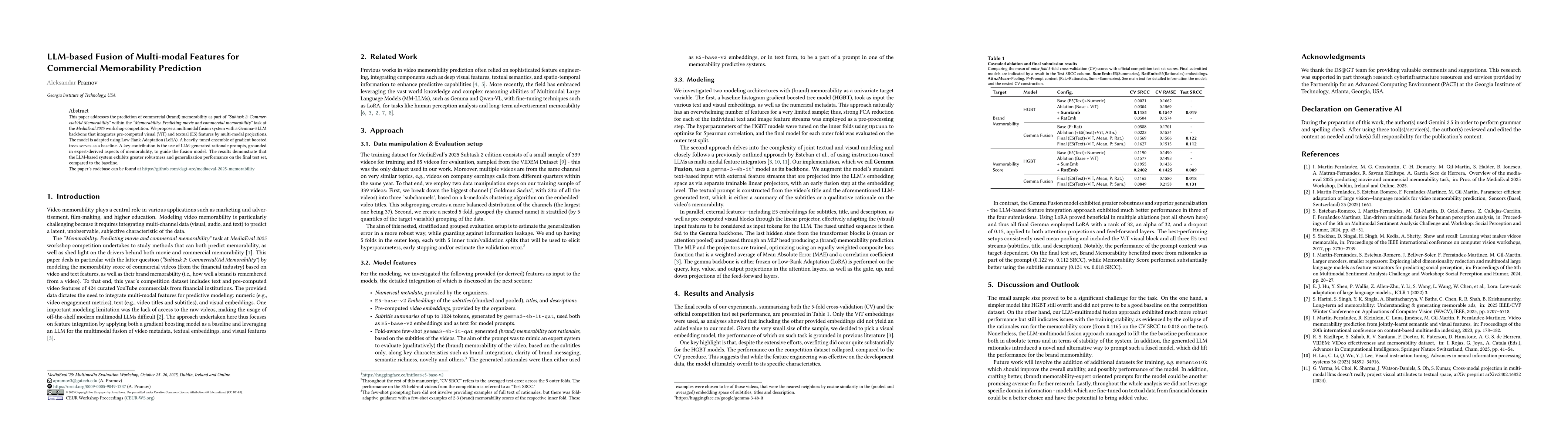 Thumbnail for LLM-based Fusion of Multi-modal Features for Commercial Memorability
  Prediction