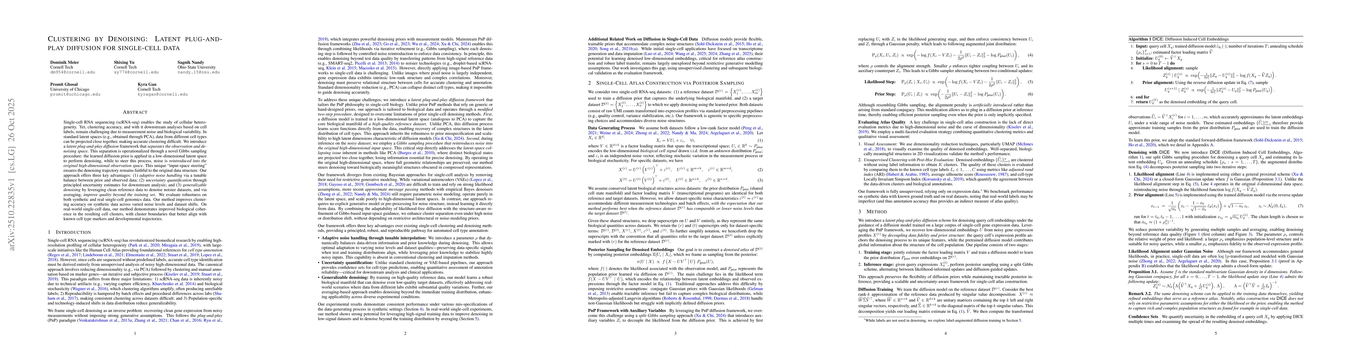 Thumbnail for Clustering by Denoising: Latent plug-and-play diffusion for single-cell
  data