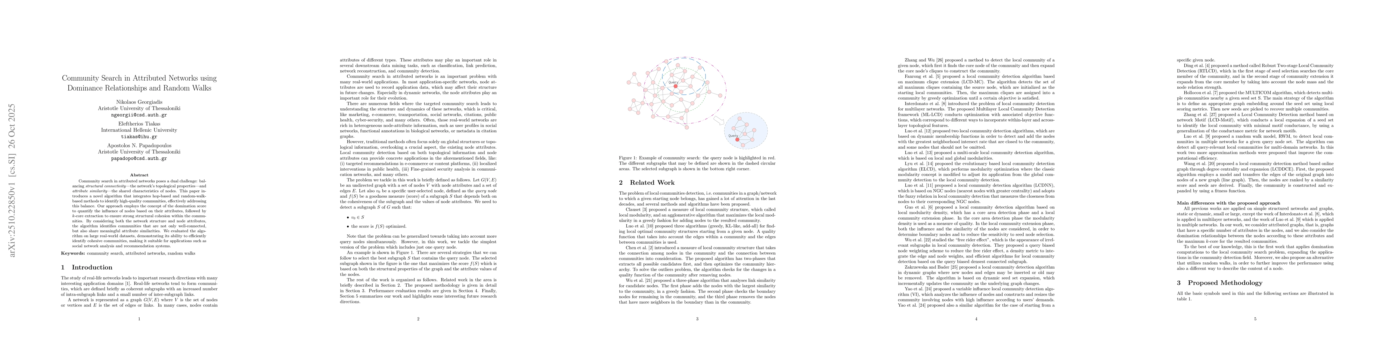 Thumbnail for Community Search in Attributed Networks using Dominance Relationships
  and Random Walks