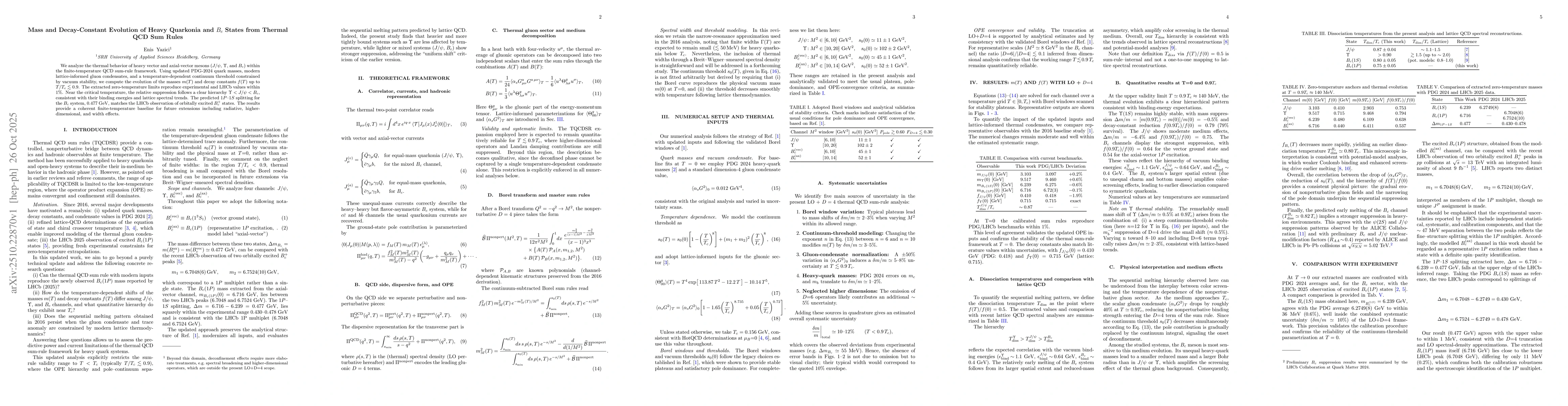 Thumbnail for Mass and Decay-Constant Evolution of Heavy Quarkonia and $B_c$ States
  from Thermal QCD Sum Rules