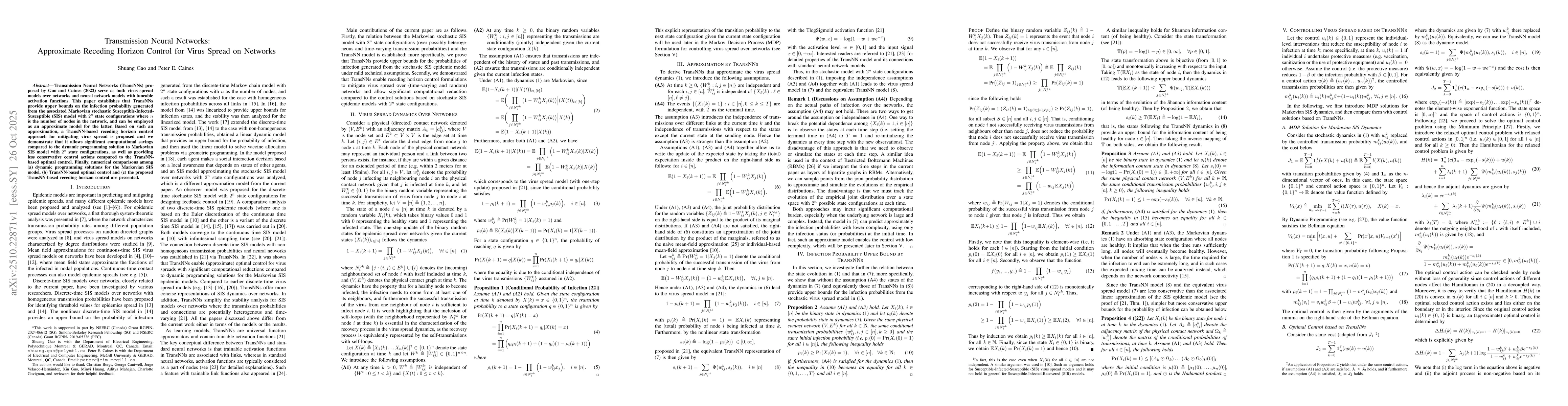 Thumbnail for Transmission Neural Networks: Approximate Receding Horizon Control for
  Virus Spread on Networks