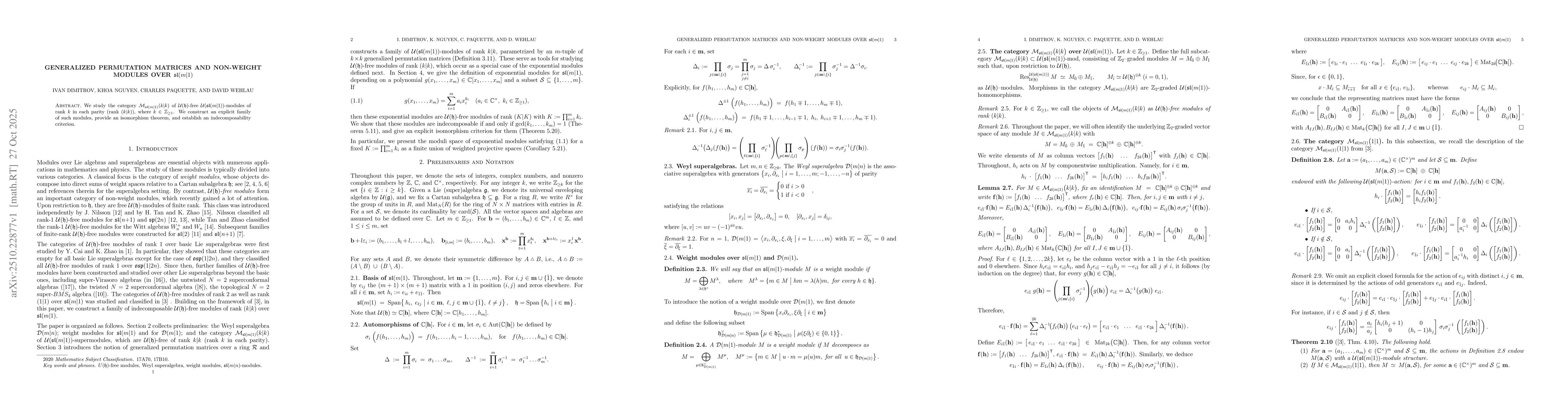 Thumbnail for Generalized permutation matrices and non-weight modules over
  $\mathfrak{sl}(m|1)$