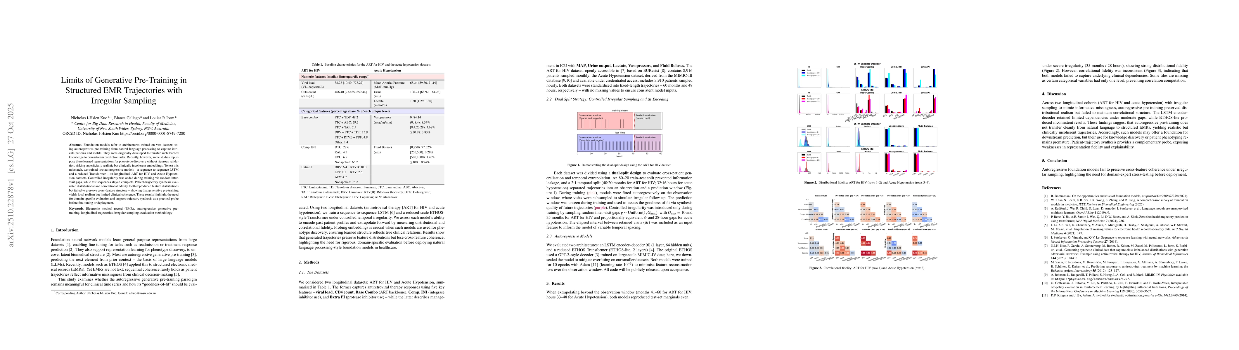 Thumbnail for Limits of Generative Pre-Training in Structured EMR Trajectories with
  Irregular Sampling